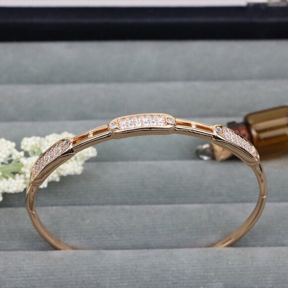 Triple Panel Rose Gold Bangle with Pave Stone Accents, XPBL0496 - Picture 12 of 12